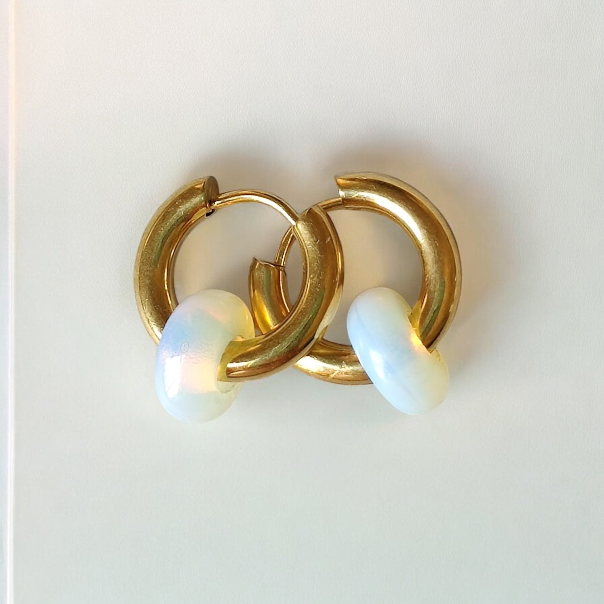Opalite Gold Plated Stainless Steel Hoops