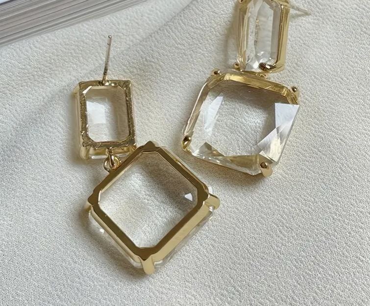 Crystal Square Drop Earrings