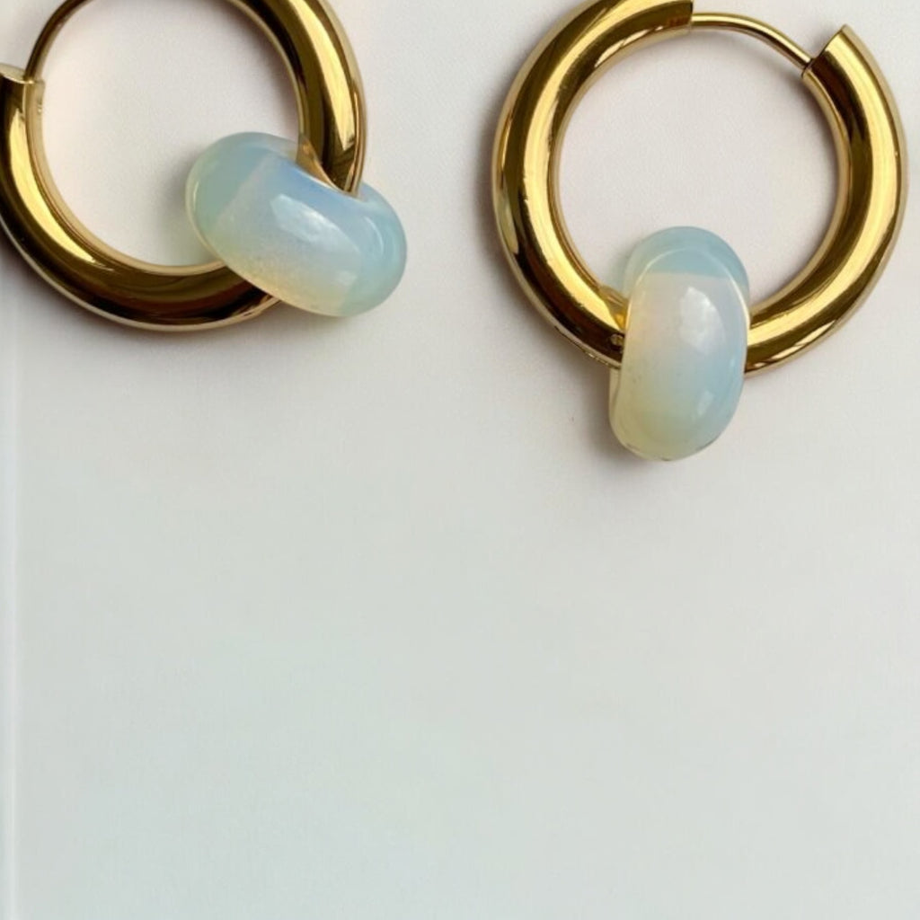Opalite Gold Plated Stainless Steel Hoops