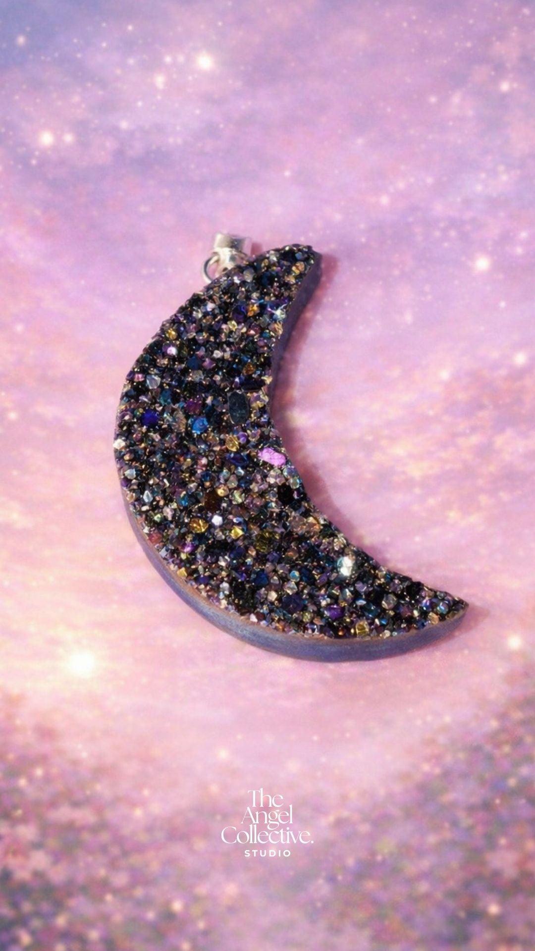 SILVER - Titanium Aura Amethyst Half Moon