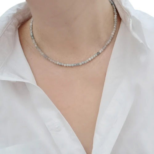 Aquamarine Crystal Healing Beaded Necklace - Loyalty, Calm, Joy