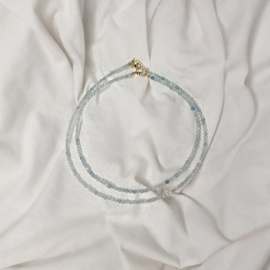 Aquamarine Crystal Healing Beaded Necklace - Loyalty, Calm, Joy